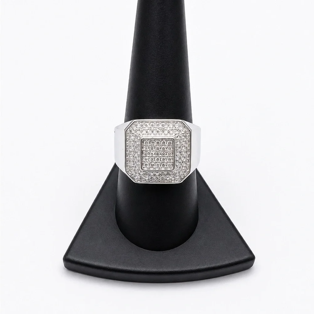 925 Sterling Silver Pavé Square Men’s Ring 1.50CT MOISSANITE Size 9